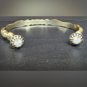 KENDRA SCOTT Ryker Cuff Bangle Bracelet Gold Tone with White Kyocera Opal